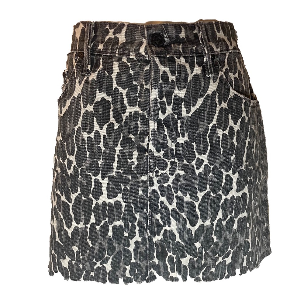 MOTHER Leopard Print Mother Denim Raw Hem Mini Skirt, Size 29